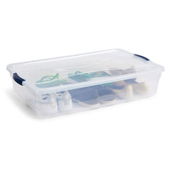 Rubbermaid clear bin with visible contents for quick identification benefit