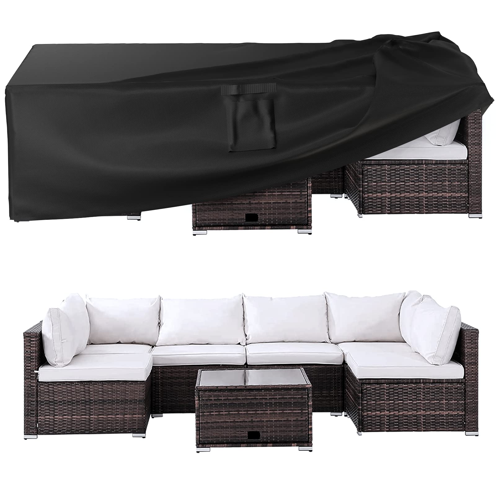 Ruimoy full cover front view protecting patio set, shows complete weather protection