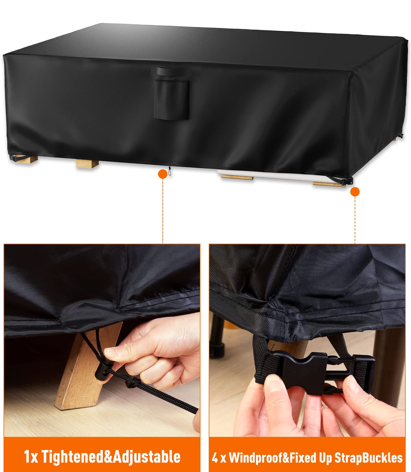 Ruimoy straps and buckles securing cover, preventing wind lift benefit