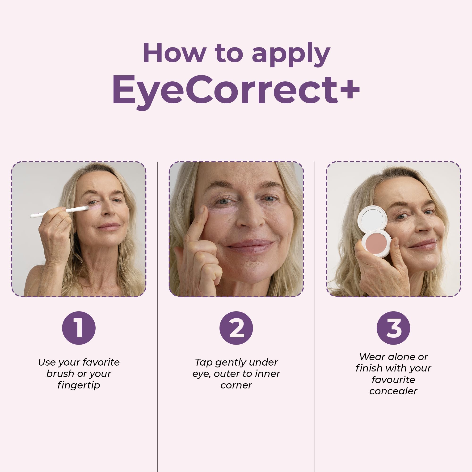 Rumi Cosmetiques aplicación bajo ojo mostrando efecto natural y rápido