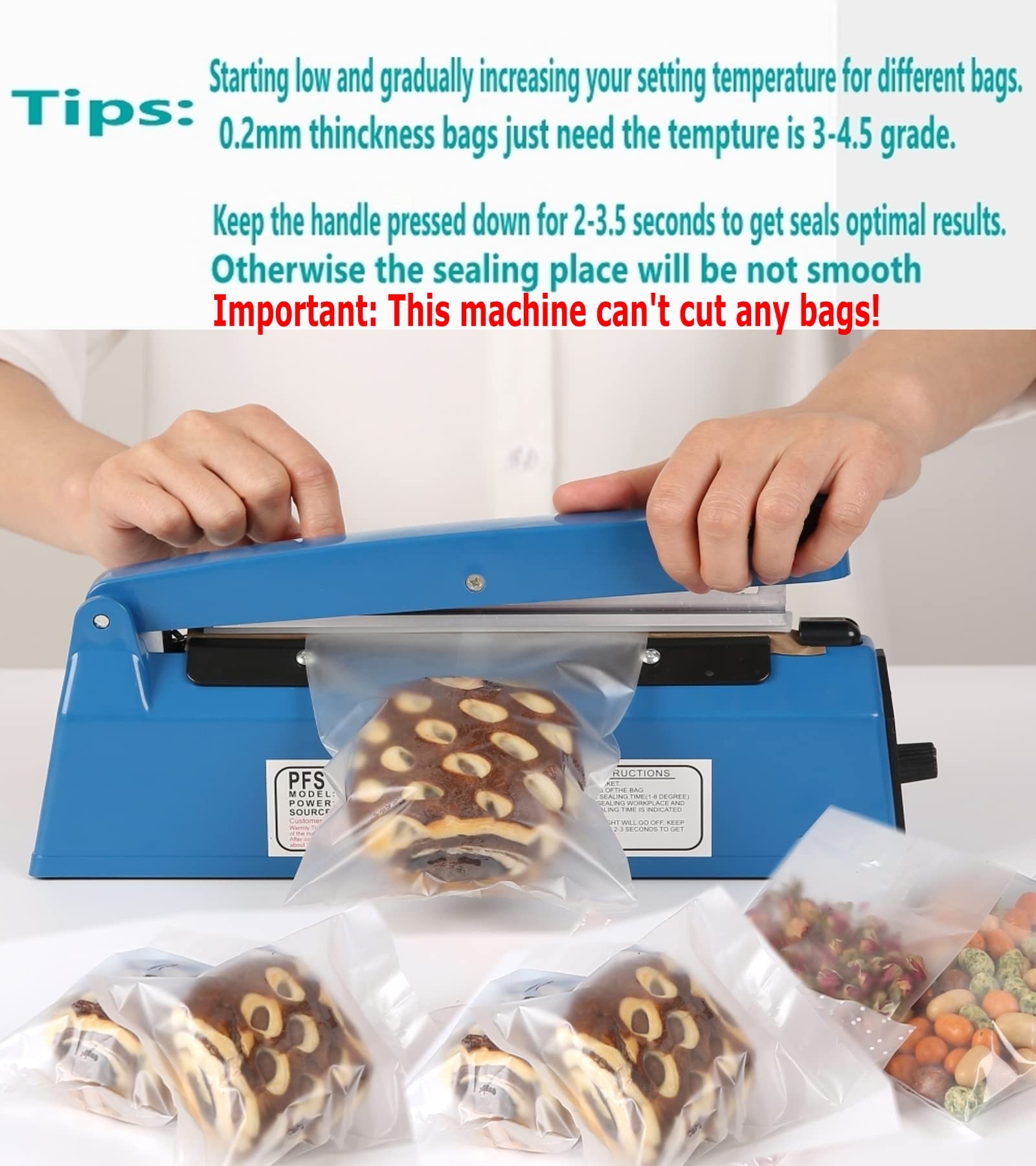 runruii handle and timer detail showing adjustable settings for precise sealing