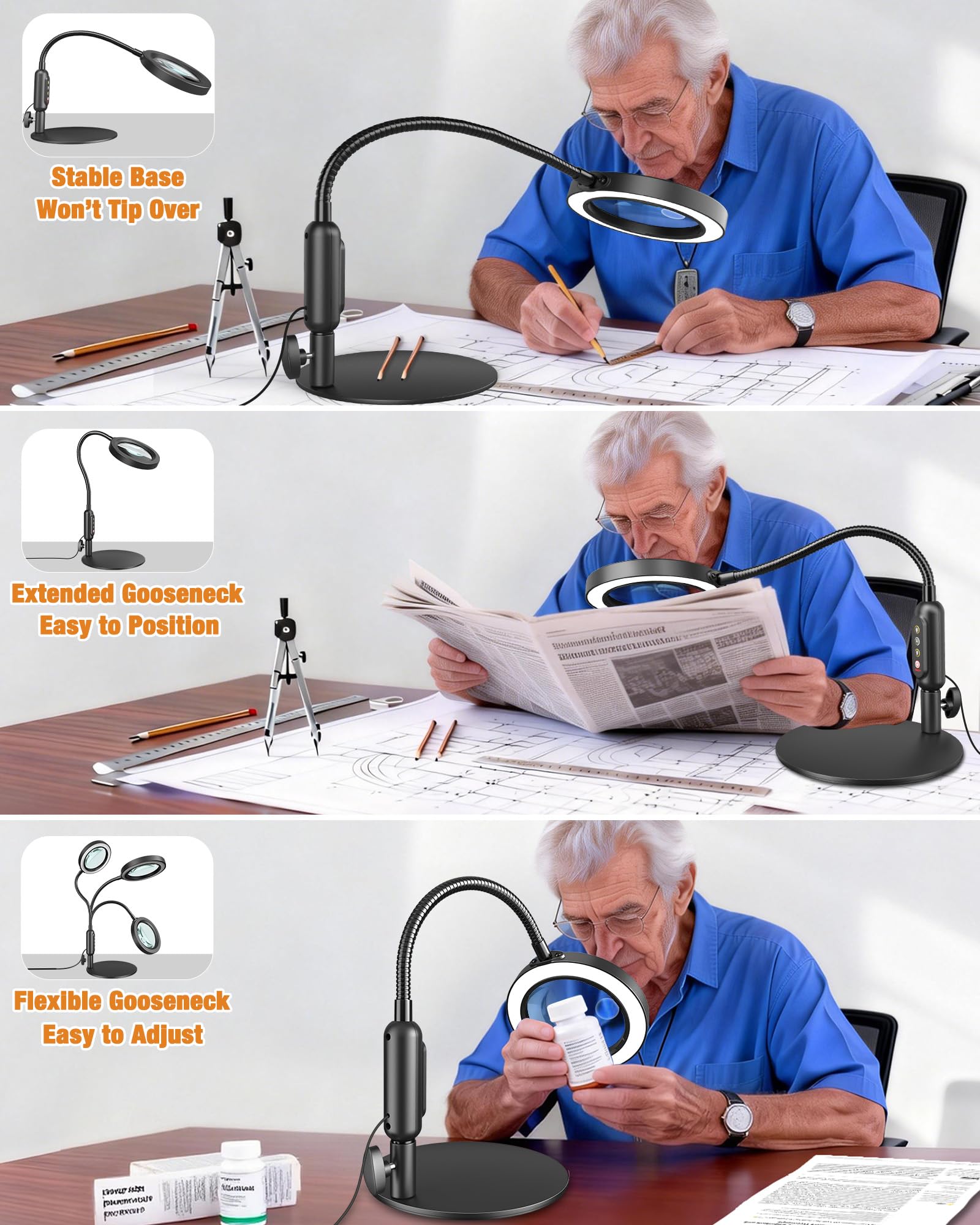 RunSenFo in-use on a craft table showing hands-free magnification benefit