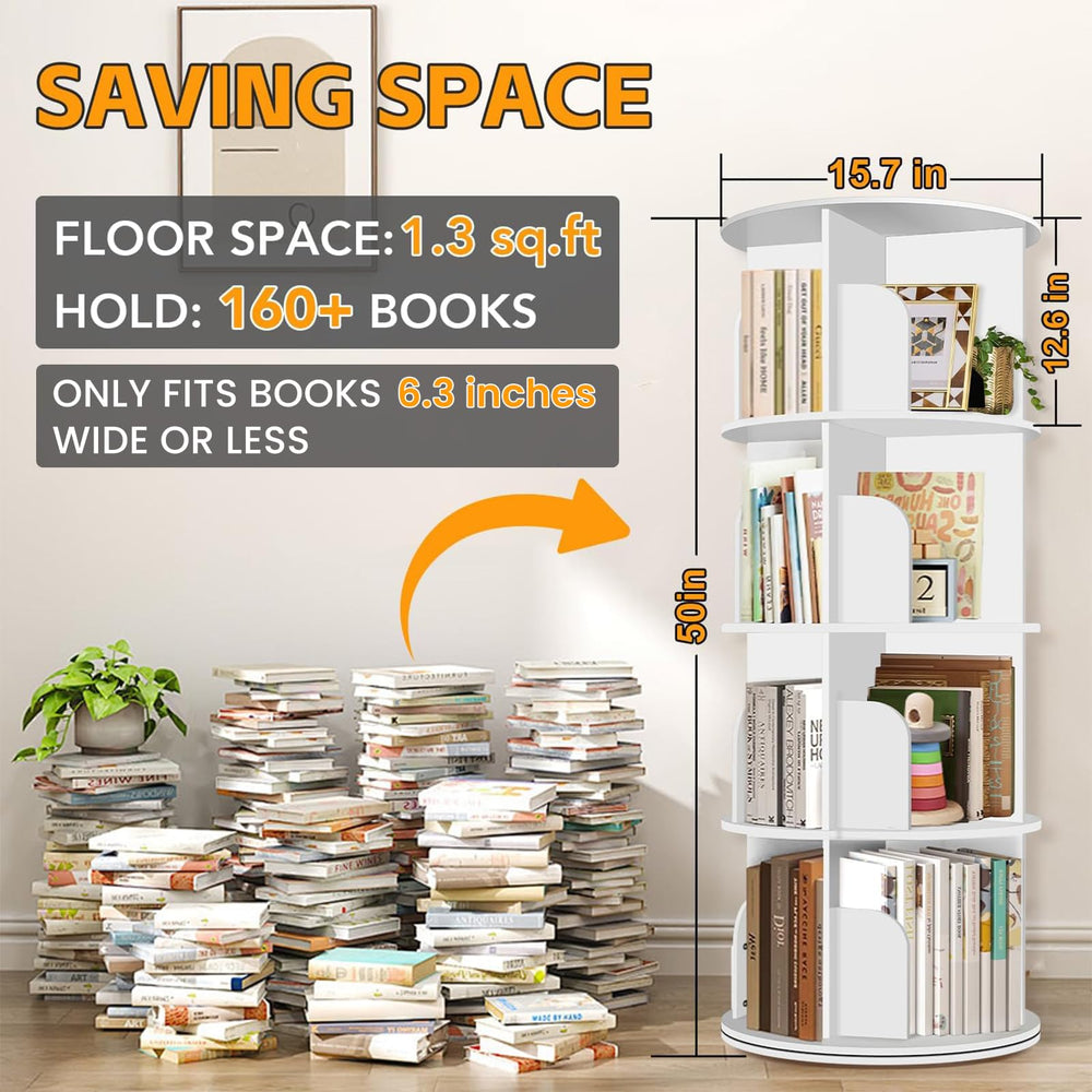 RUNSUNSPRI spinning bookshelf in motion illustrating smooth 360° rotation benefit