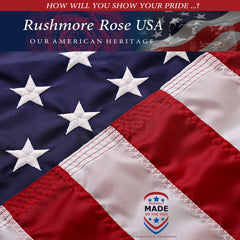 Rushmore Rose USA vista frontal de la bandera mostrando colores vivos y acabado profesional