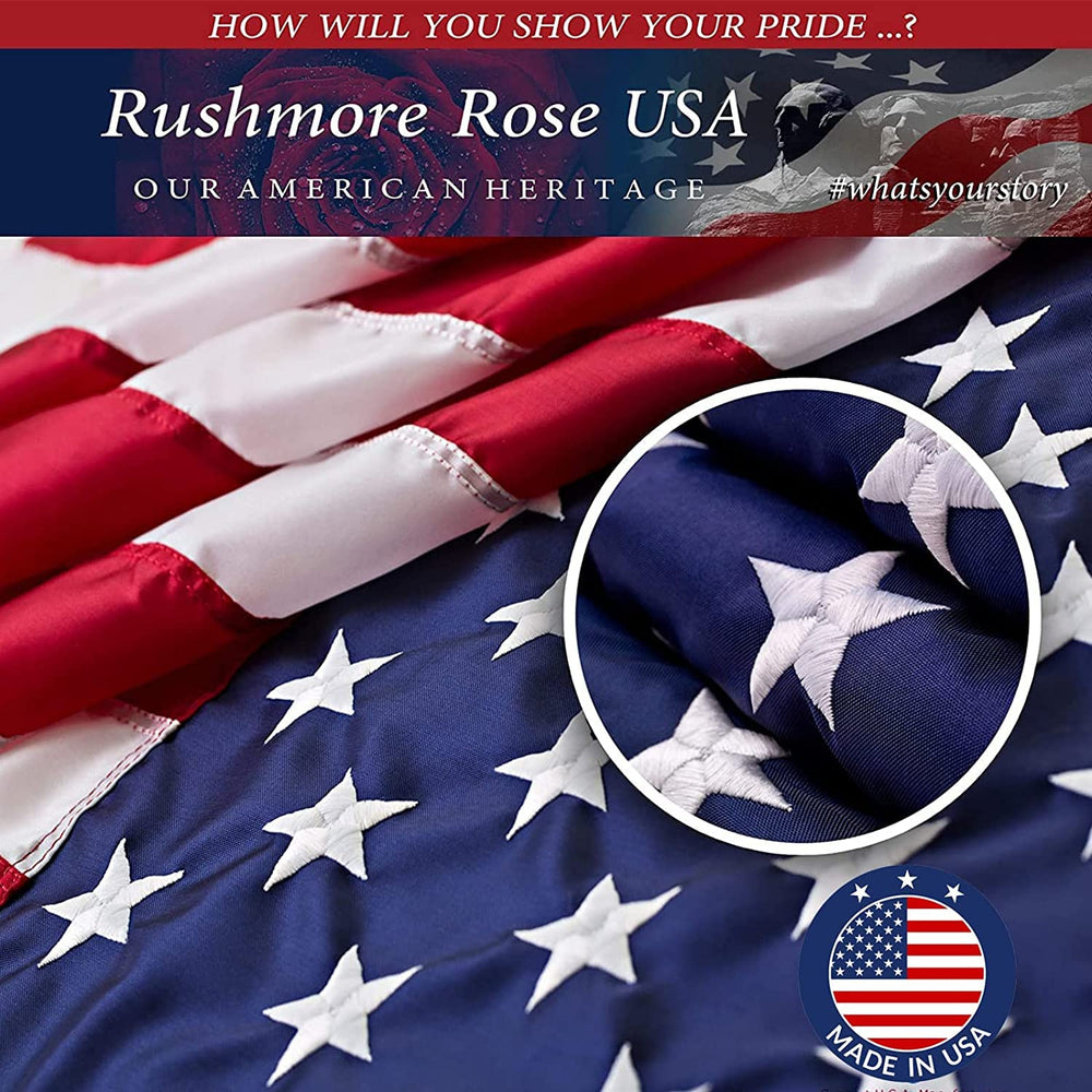 Rushmore Rose USA primer plano de estrellas bordadas que garantizan durabilidad y estética