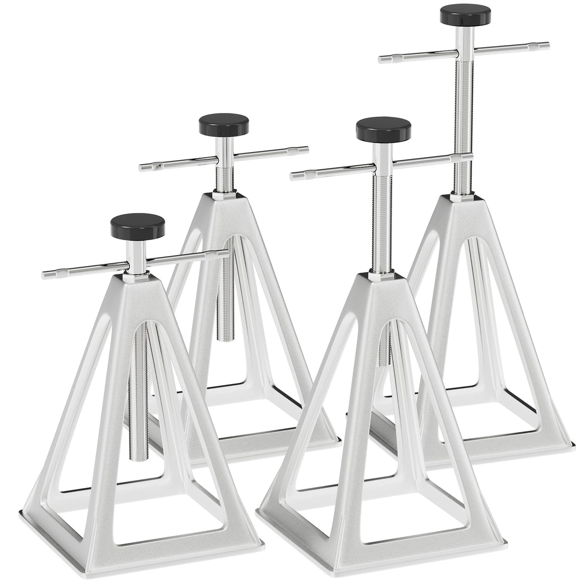 RVGUARD front view of four packed stack jacks showing sturdy design and portability