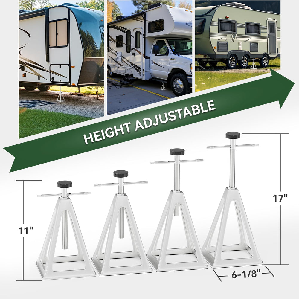RVGUARD stack jack in use under RV corner providing stable support
