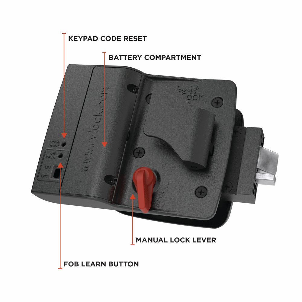 RVLock remote fob and mechanical keys displayed for backup access convenience