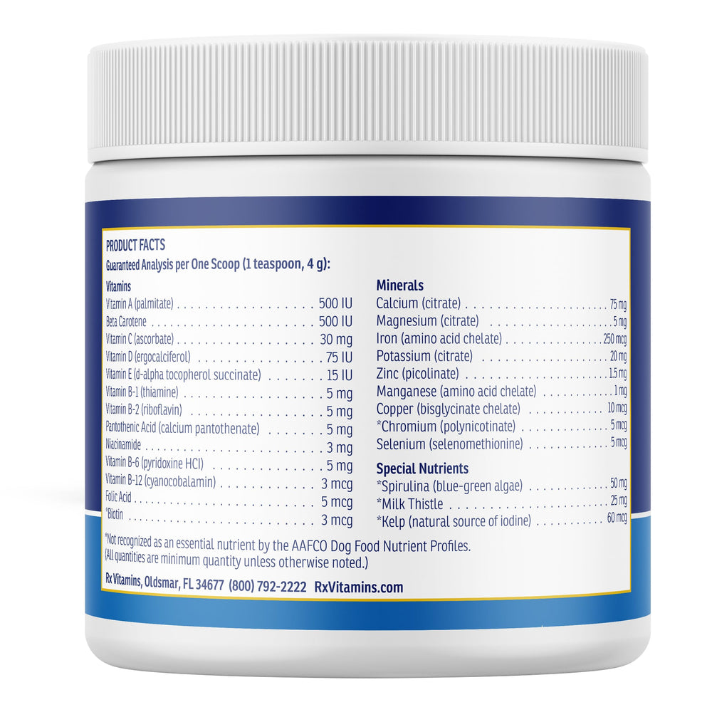 Rx Vitamins ingredientes naturales espirulina y kelp como apoyo nutricional