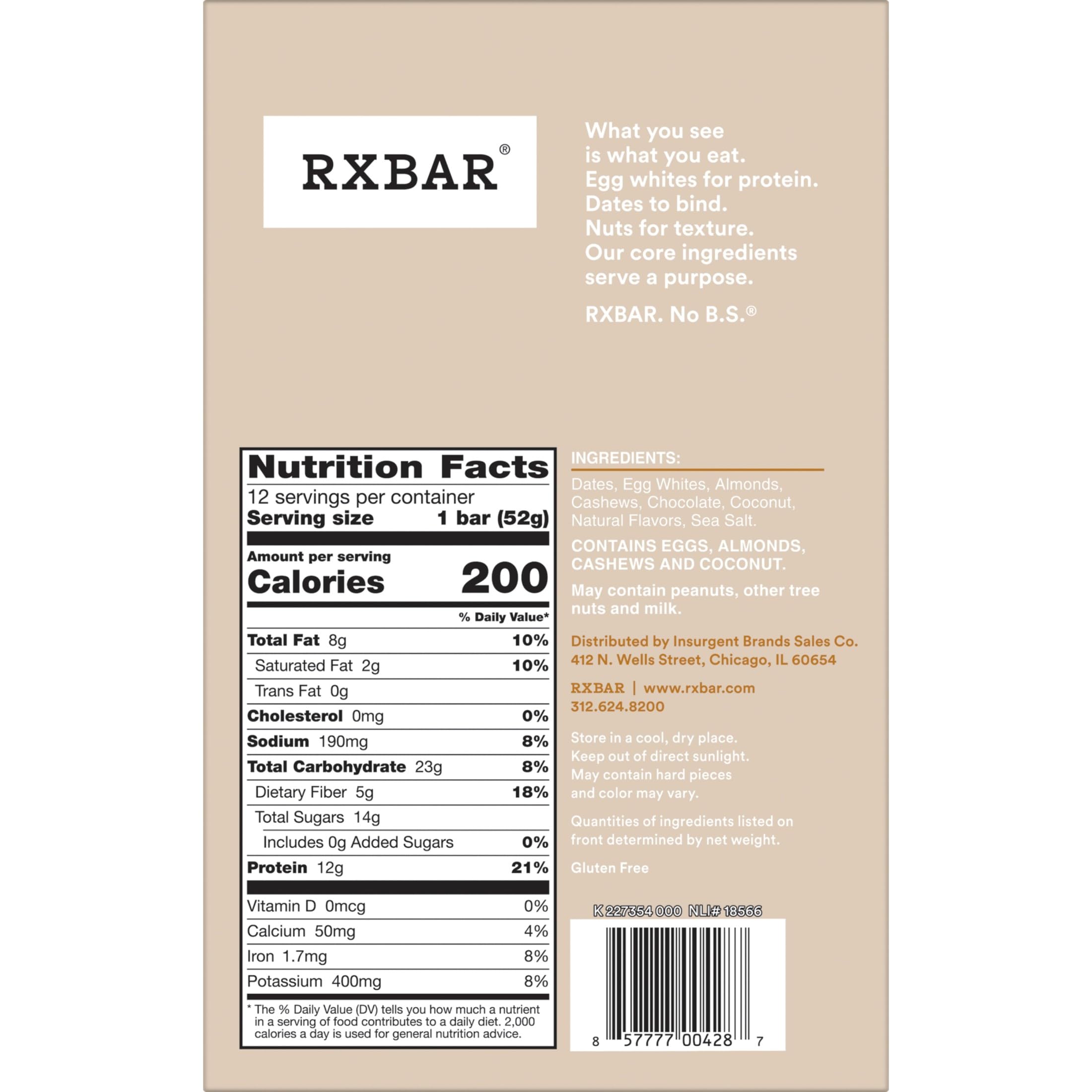 RXBAR etiqueta nutricional legible con información de proteínas