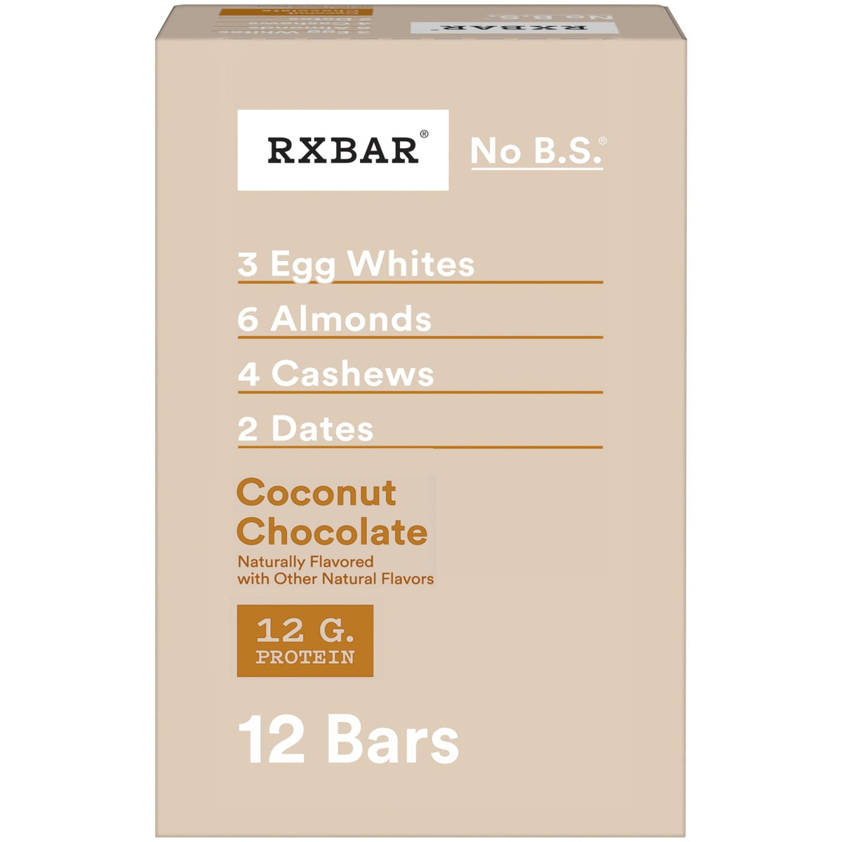 RXBAR empaque frontal mostrando sabor coco chocolate y beneficio práctico