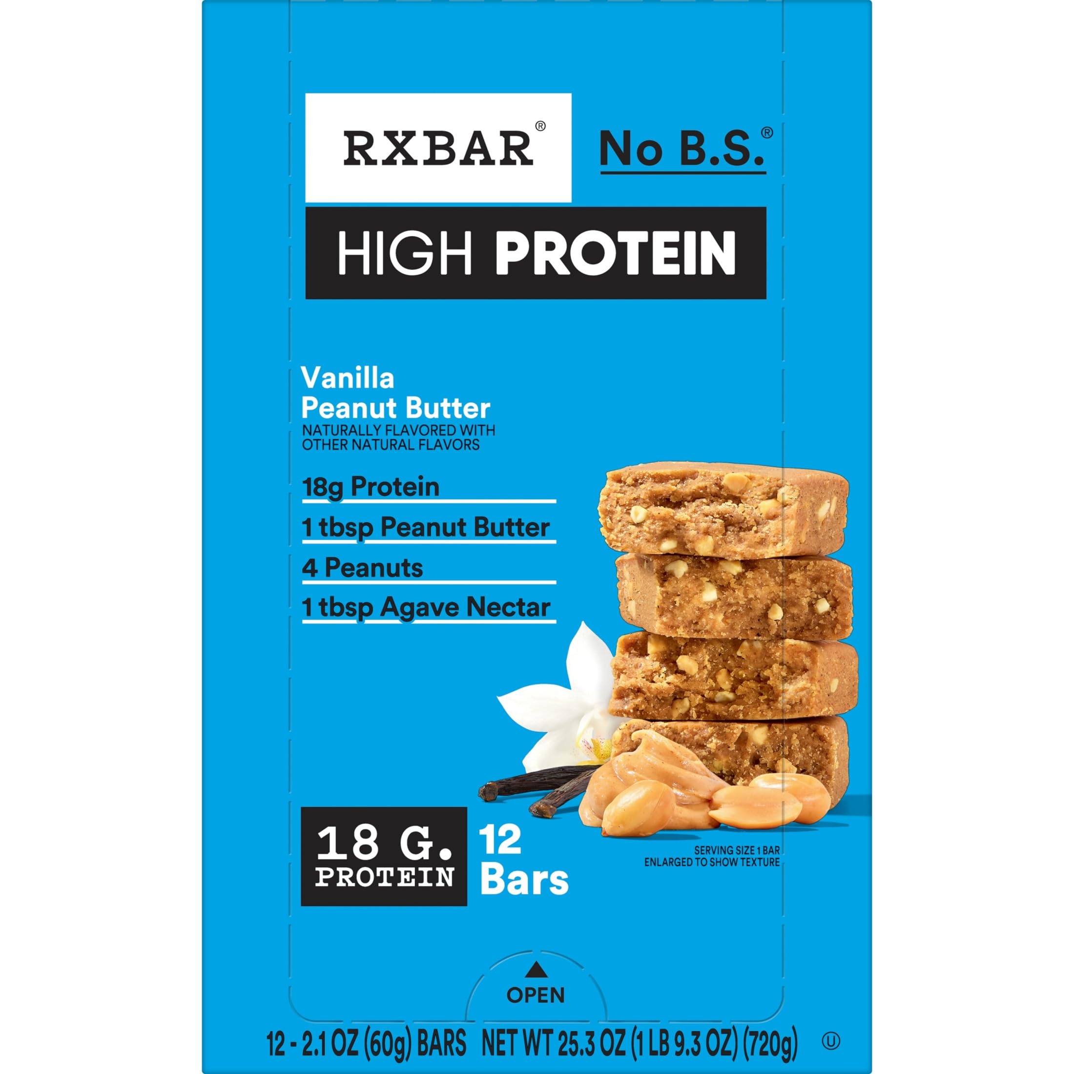 RXBAR etiqueta nutricional de cerca, detalle claro de ingredientes y alérgenos