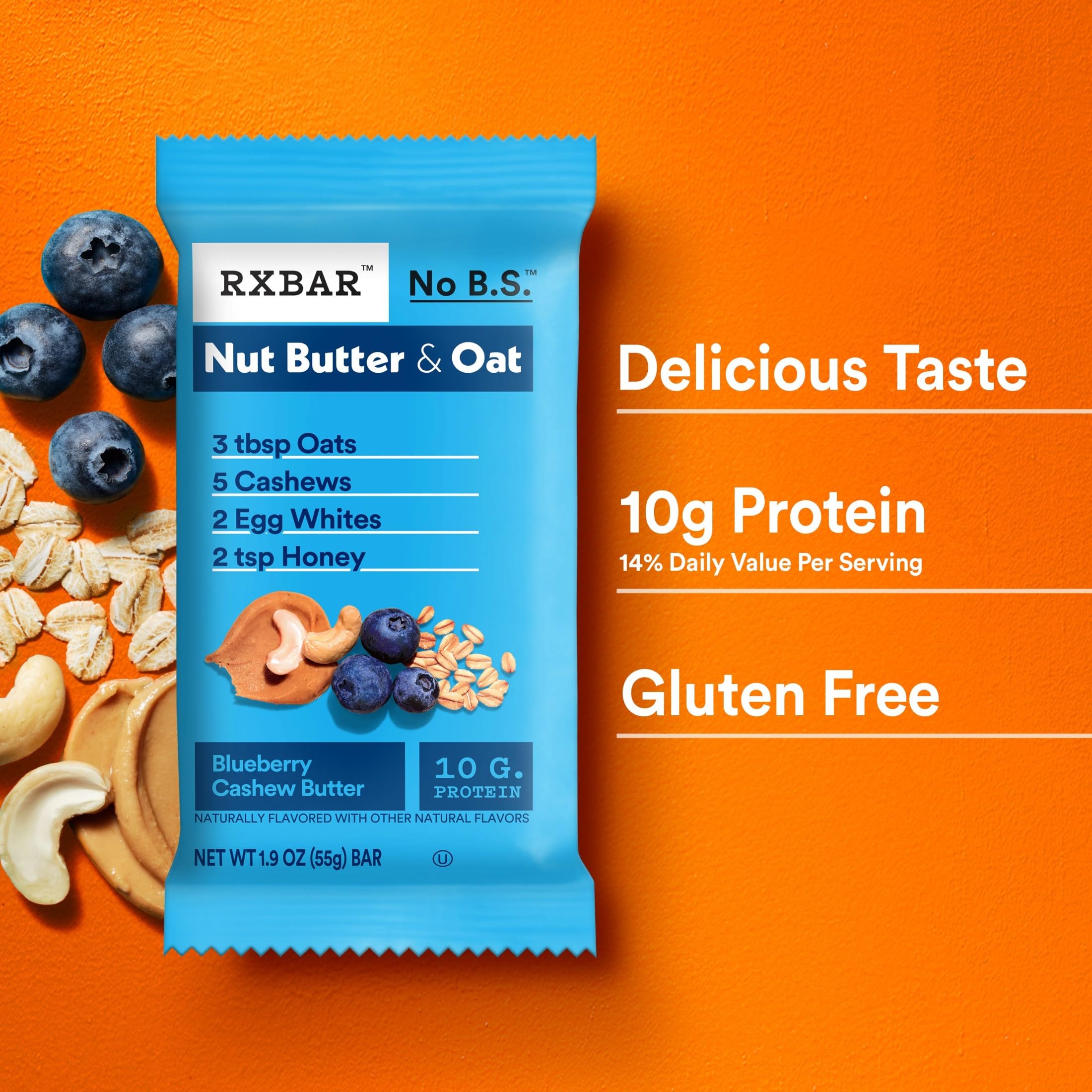 RXBAR primer plano de mantequilla de cashew destacando cremosidad y aporte calórico saludable