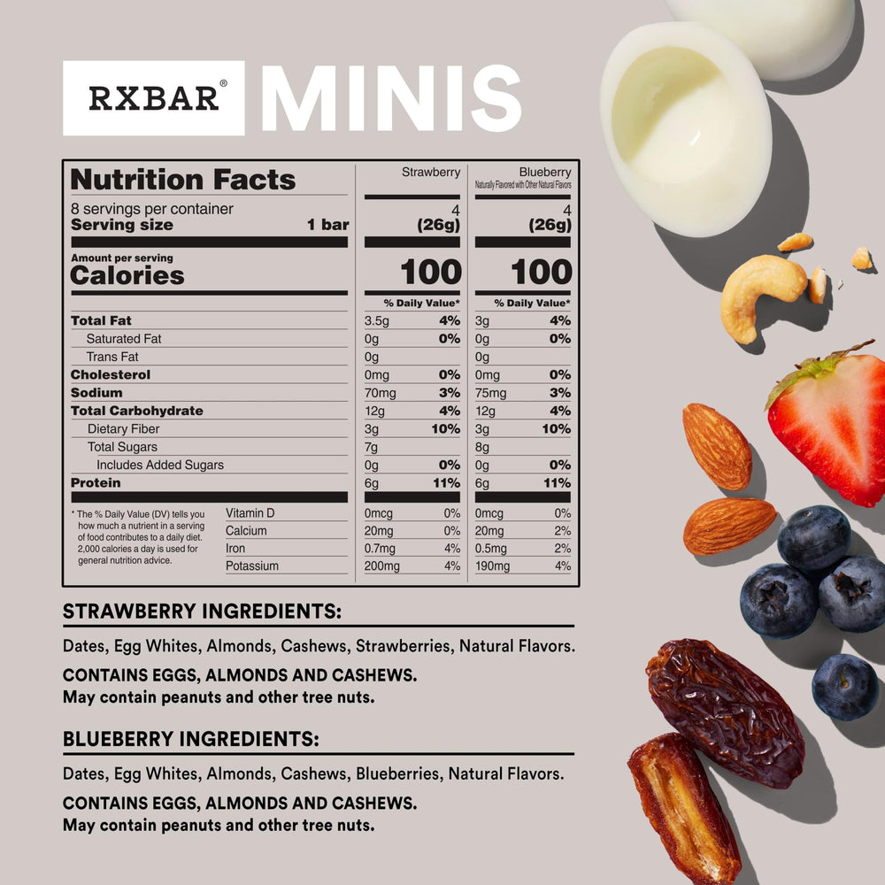 RXBAR etiqueta de ingredientes mostrando claras de huevo y frutos secos