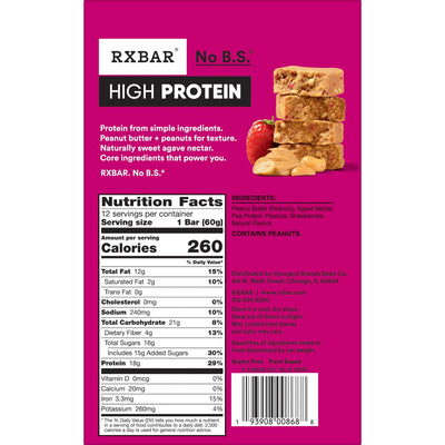 Primer plano de la etiqueta nutricional de RXBAR mostrando 18g de proteína