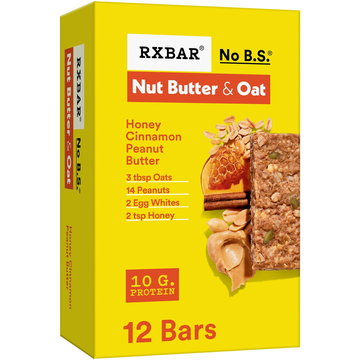 RXBAR caja frontal muestra 12 barras y beneficios prácticos