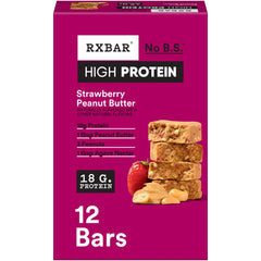 RXBAR frontal del paquete mostrando sabor Strawberry Peanut Butter y beneficio de proteína