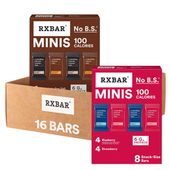 RXBAR vista frontal del pack que muestra las 16 barras y variedad