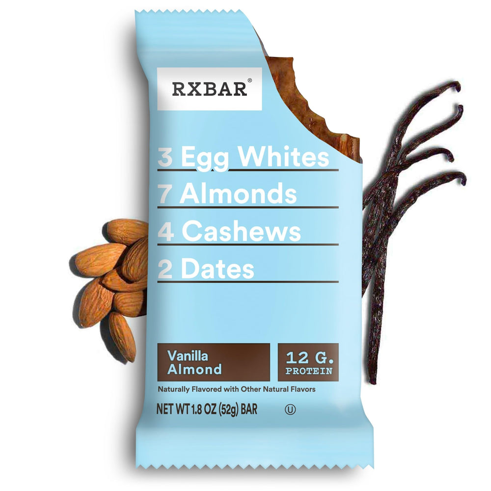 RXBAR comparación de tamaño junto a una mano para referencia de porción