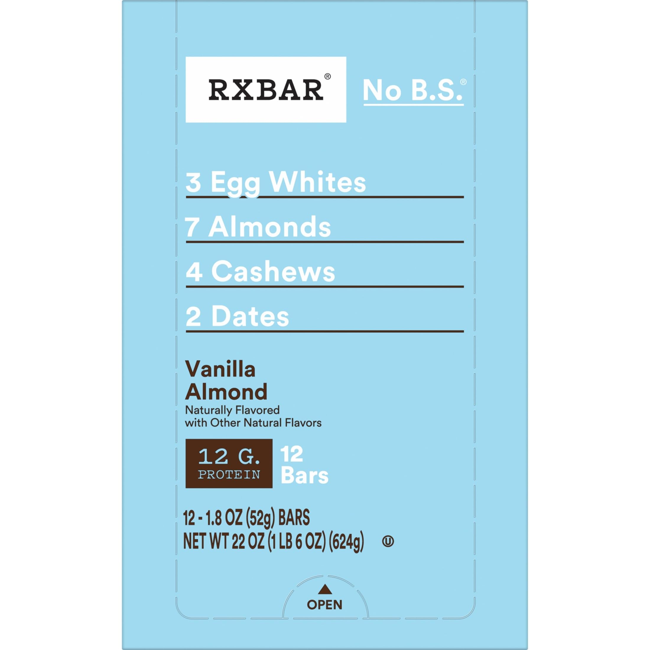 RXBAR etiqueta nutricional enfocada en 12 g de proteína y sin gluten