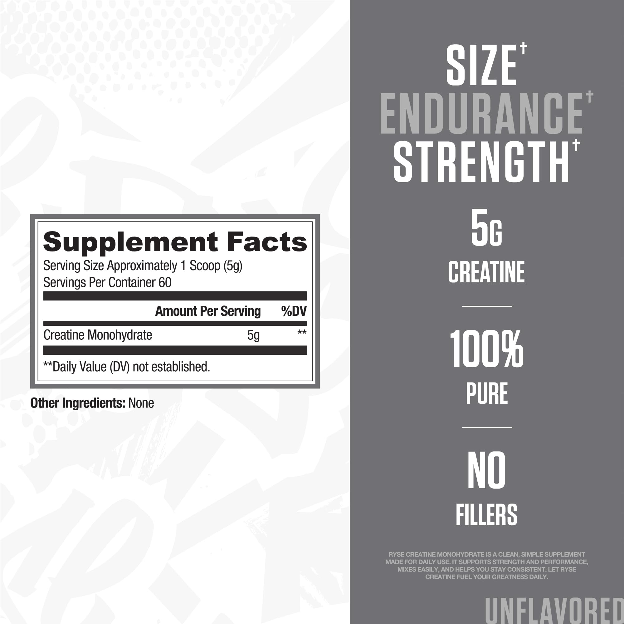 Cuchara con polvo RYSE Creatine Monohydrate destacando textura fina y fácil disolución