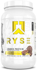 RYSE Up Supplements tarro frontal del sabor Peanut Butter Cup mostrando envase y beneficios