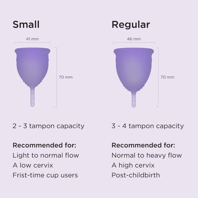 saalt soft regular size beside small size showing sizing options for flow