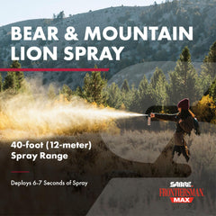 SABRE Frontiersman MAX attached to chest strap for hands‑free readiness and quick reach
