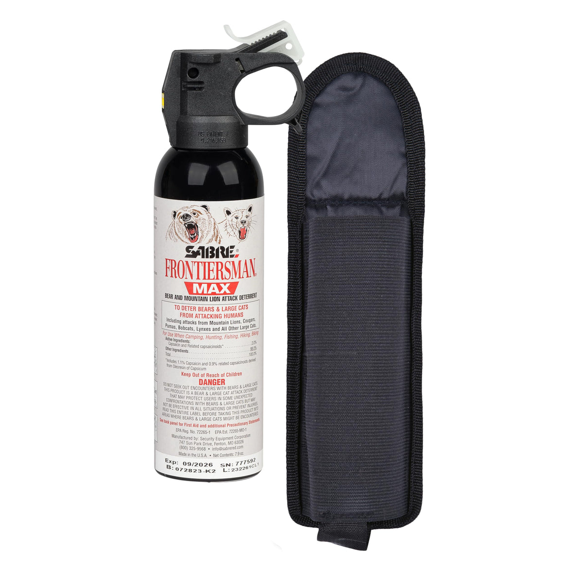 SABRE Frontiersman MAX front view showing label and compact design for reliable protection