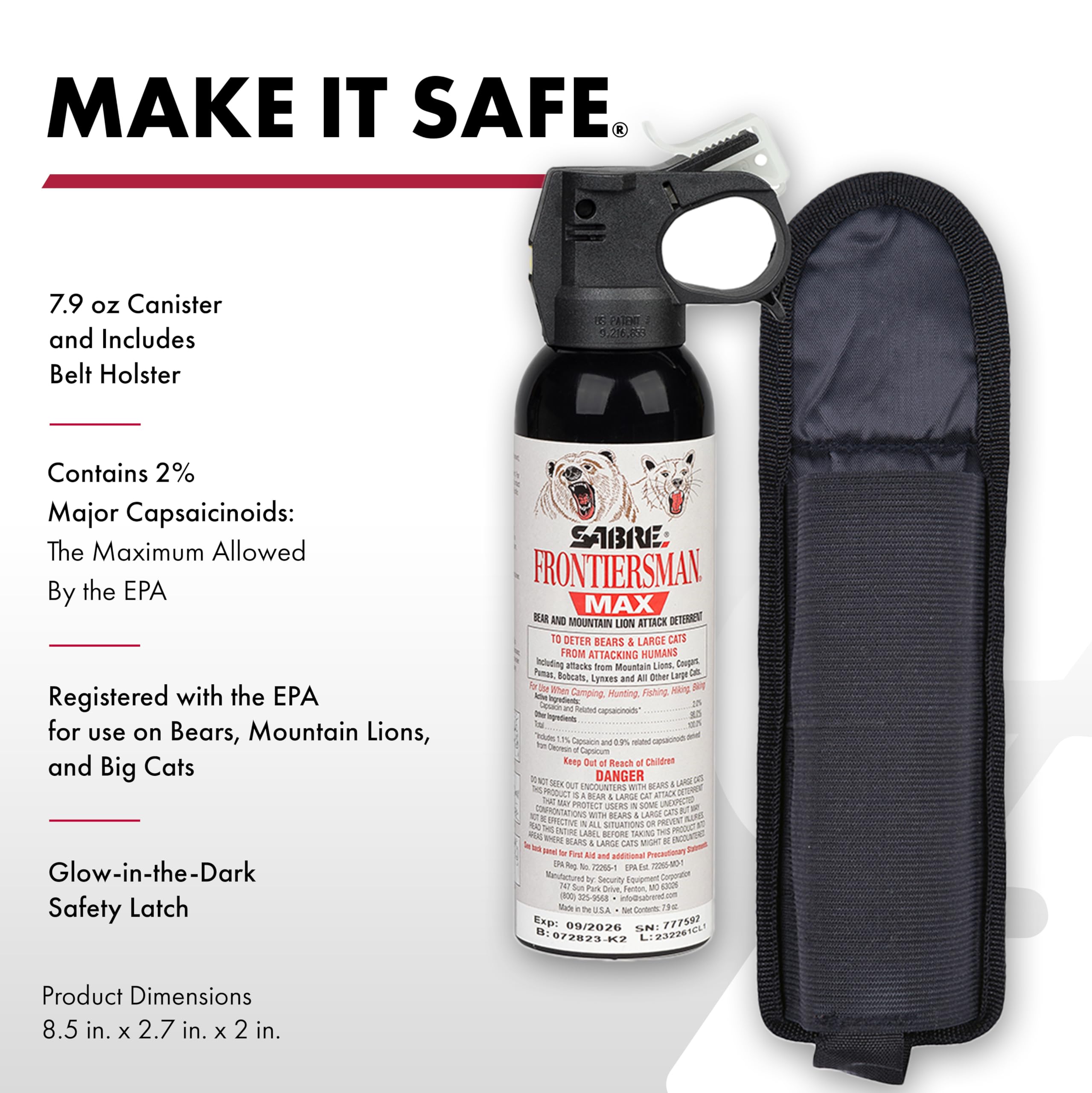 SABRE Frontiersman MAX in quiet belt holster for fast access while hiking