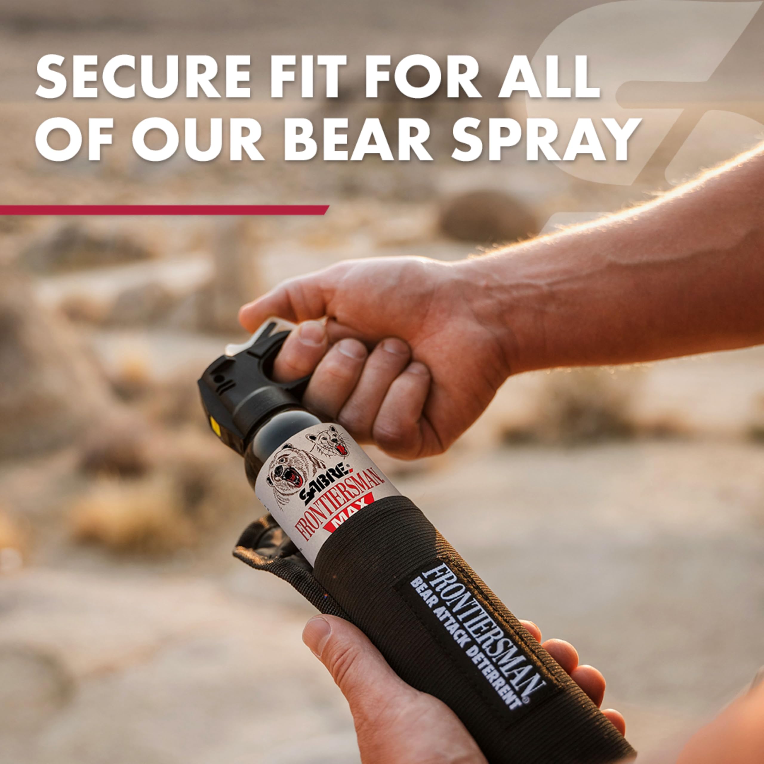 SABRE Frontiersman MAX beside water bottle to show compact size and easy packing