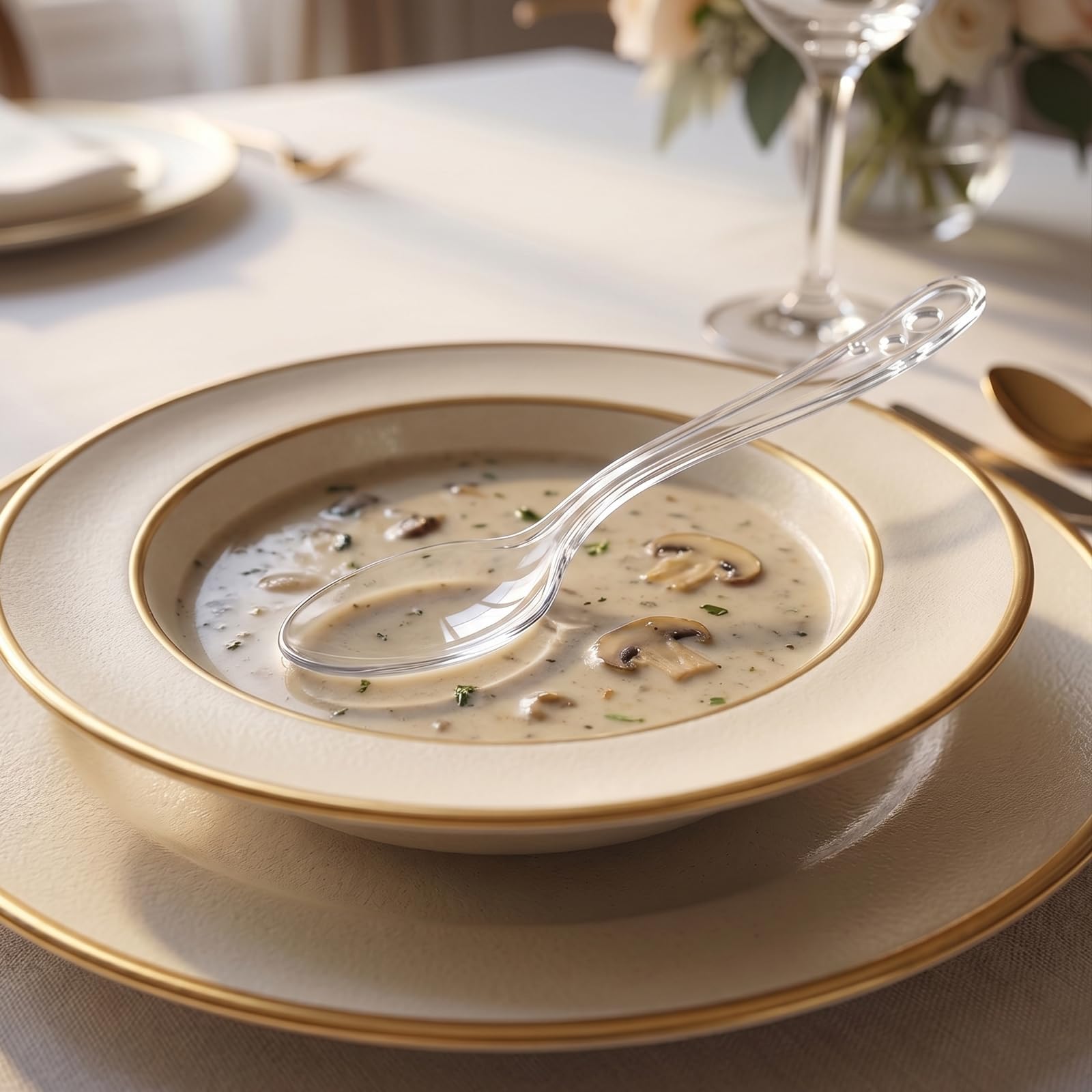 SACATR caja abierta con pilas de cucharas listas para usar en catering
