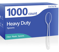 SACATR paquete frontal mostrando 1000 cucharas transparentes, ideal para eventos