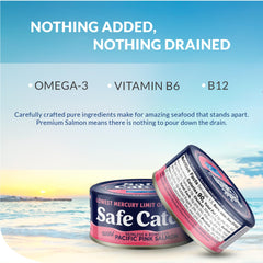 Safe Catch etiqueta con sellos MSC y pruebas de mercurio, confianza