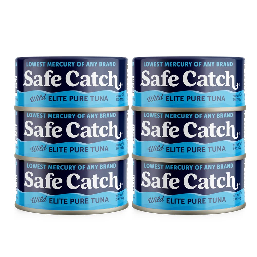 Safe Catch lata frontal visible mostrando marca y tamaño 5 oz, seguridad