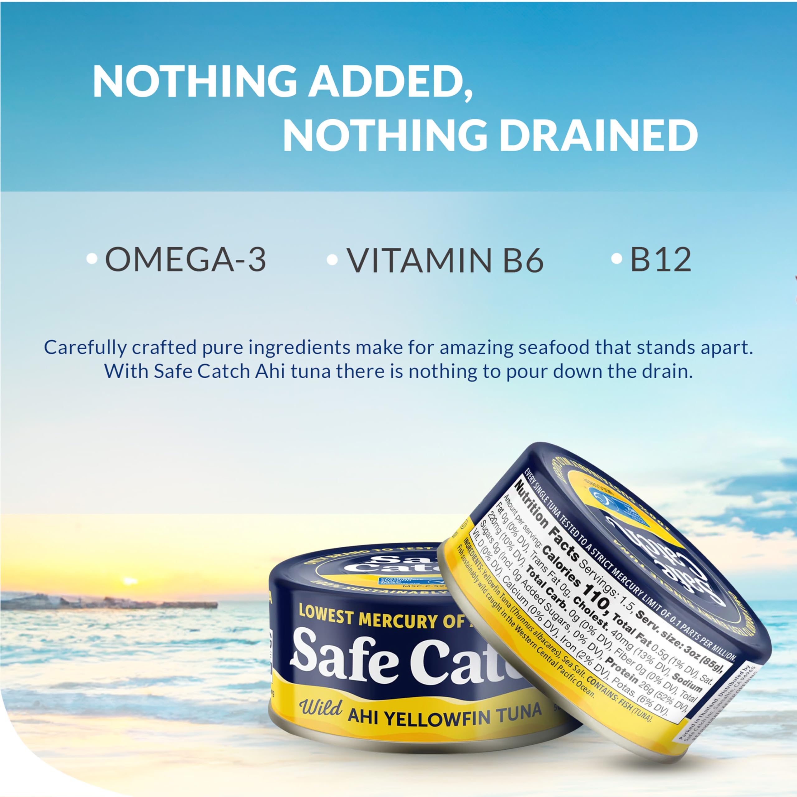 Safe Catch lata abierta con atún sólido, lista para consumo inmediato