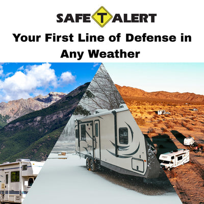 Safe T Alert instalado en interior de RV demostrando protección continua con alimentación 12 V