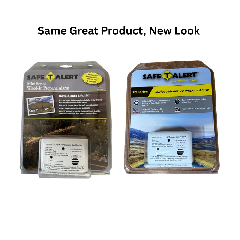 Safe T Alert etiqueta y modelo 20-441-P-WT mostrando especificaciones y compatibilidad RV