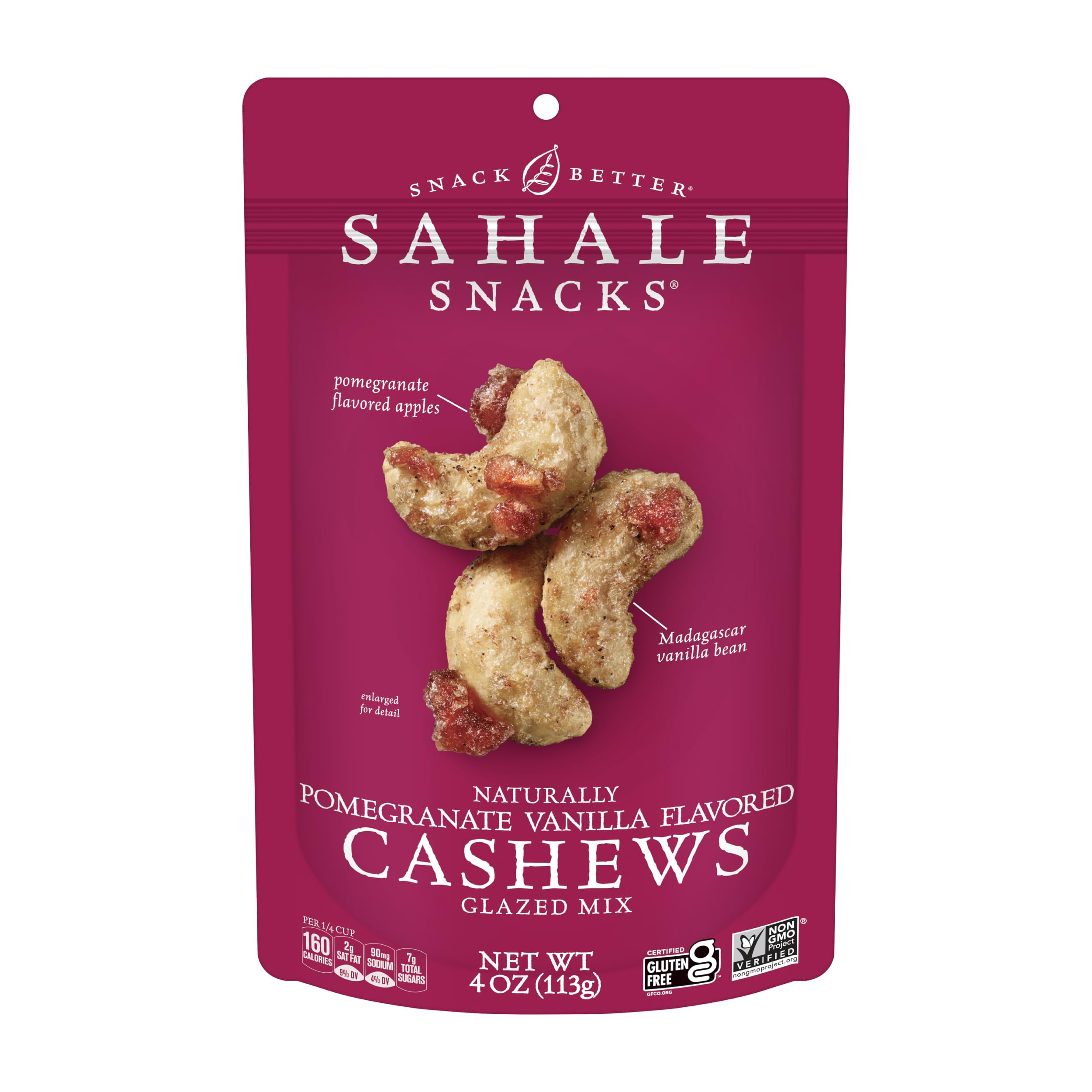 Sahale Snacks front packaging showing resealable pouch and product name benefit portability