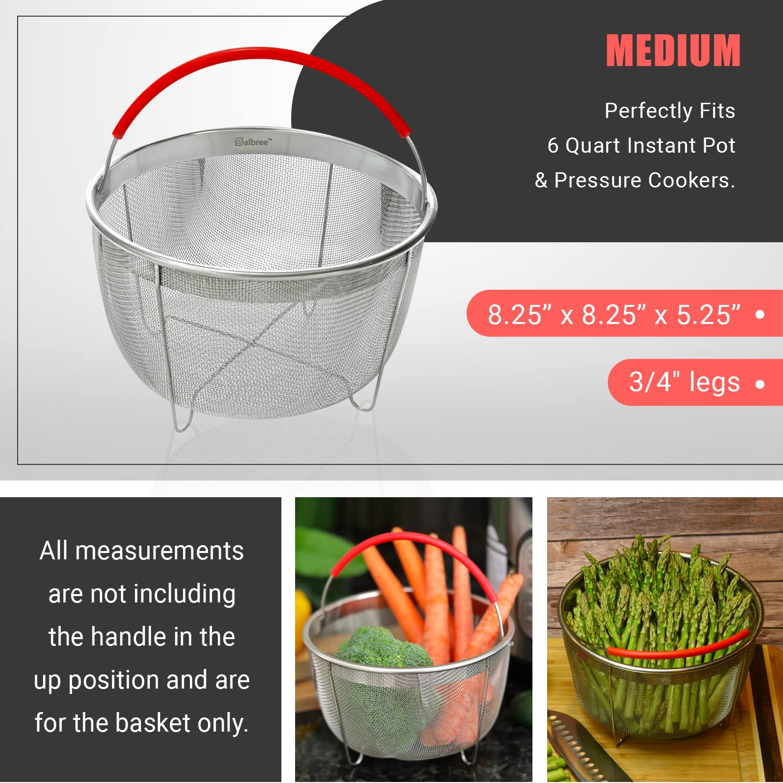 Salbree basket on kitchen counter with steamed vegetables illustrating quick healthy meal prep