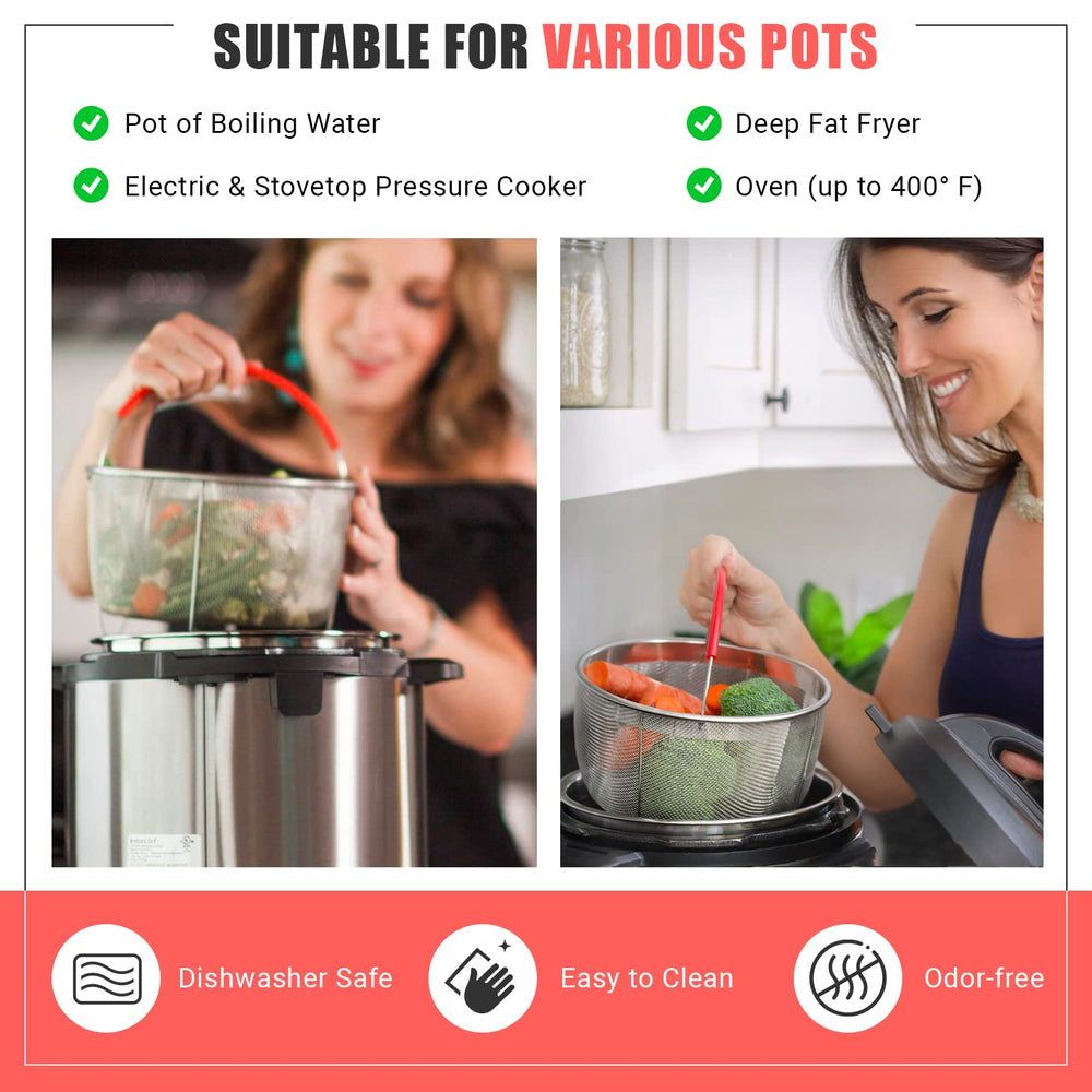 Salbree steamer basket placed inside a 6qt Instant Pot showing compatibility and practical use