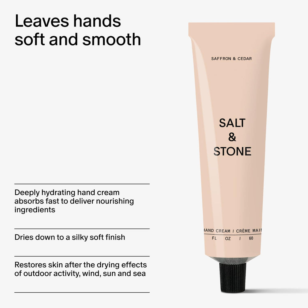 Salt & Stone etiqueta con ingredientes destacando fórmulas veganas y libres de crueldad