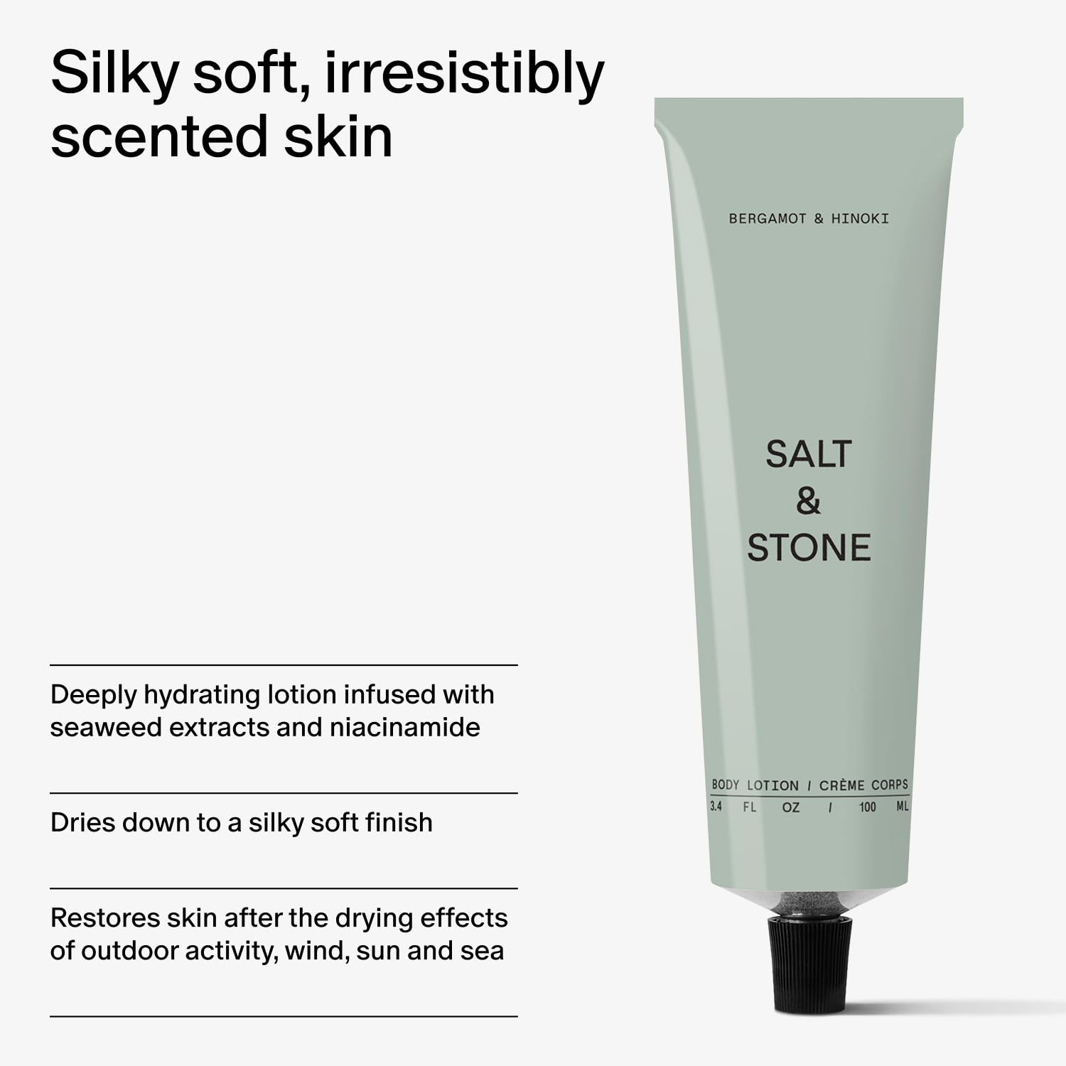 Salt & Stone etiqueta con ingredientes visibles y beneficios claros