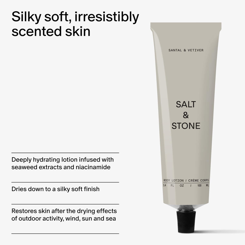 Salt & Stone etiqueta con lista de ingredientes limpios y beneficios visibles