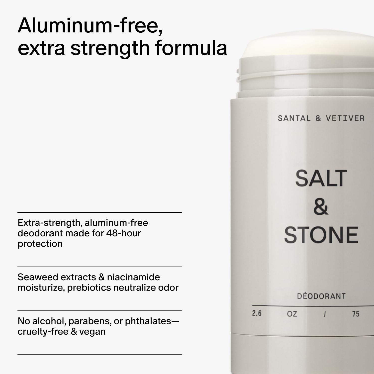 Salt & Stone Santal & Vetiver label detail emphasizing warm woody scent