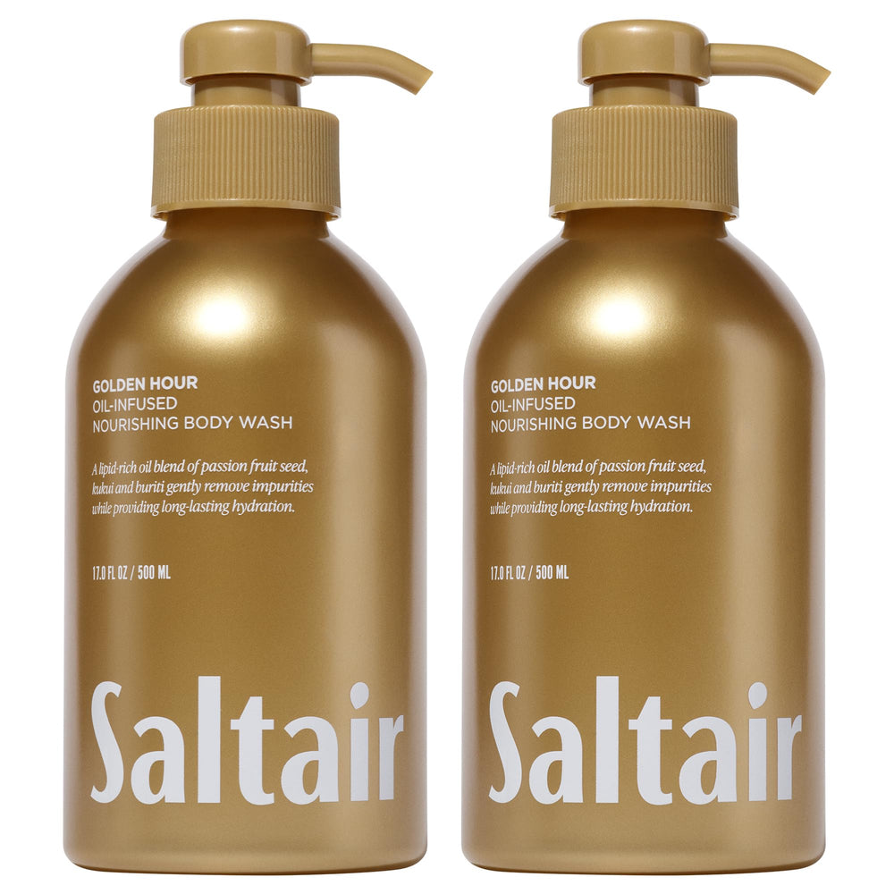 Saltair front packaging showing two 17oz bottles and bright tropical label, inviting hydration