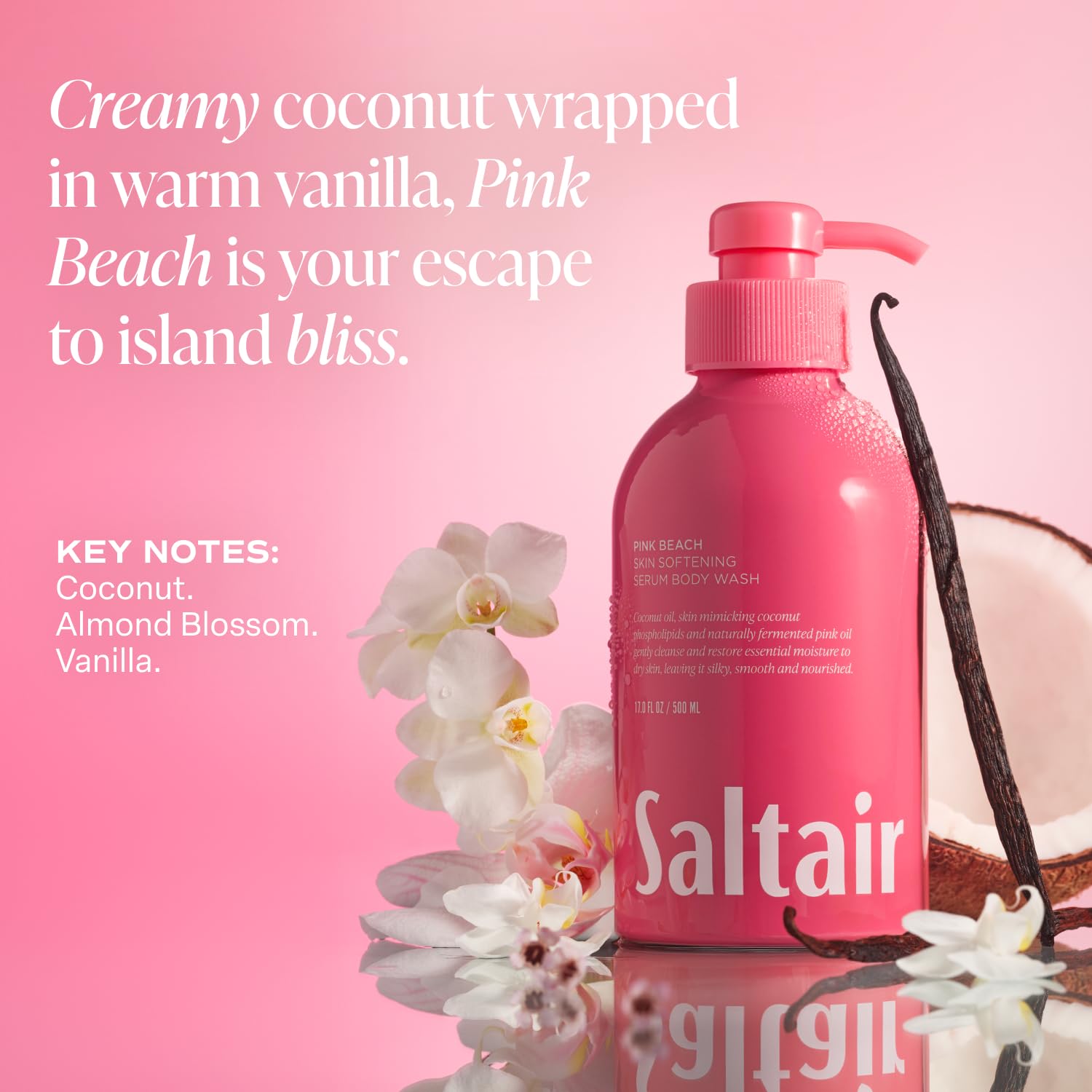 Saltair visual of algae, vitamin C and niacinamide elements illustrating skin support