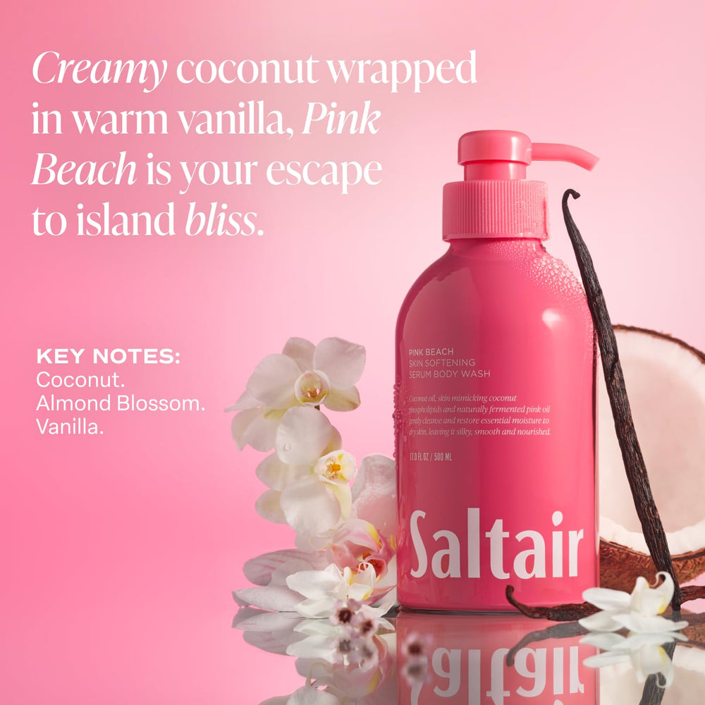 Saltair visual of algae, vitamin C and niacinamide elements illustrating skin support