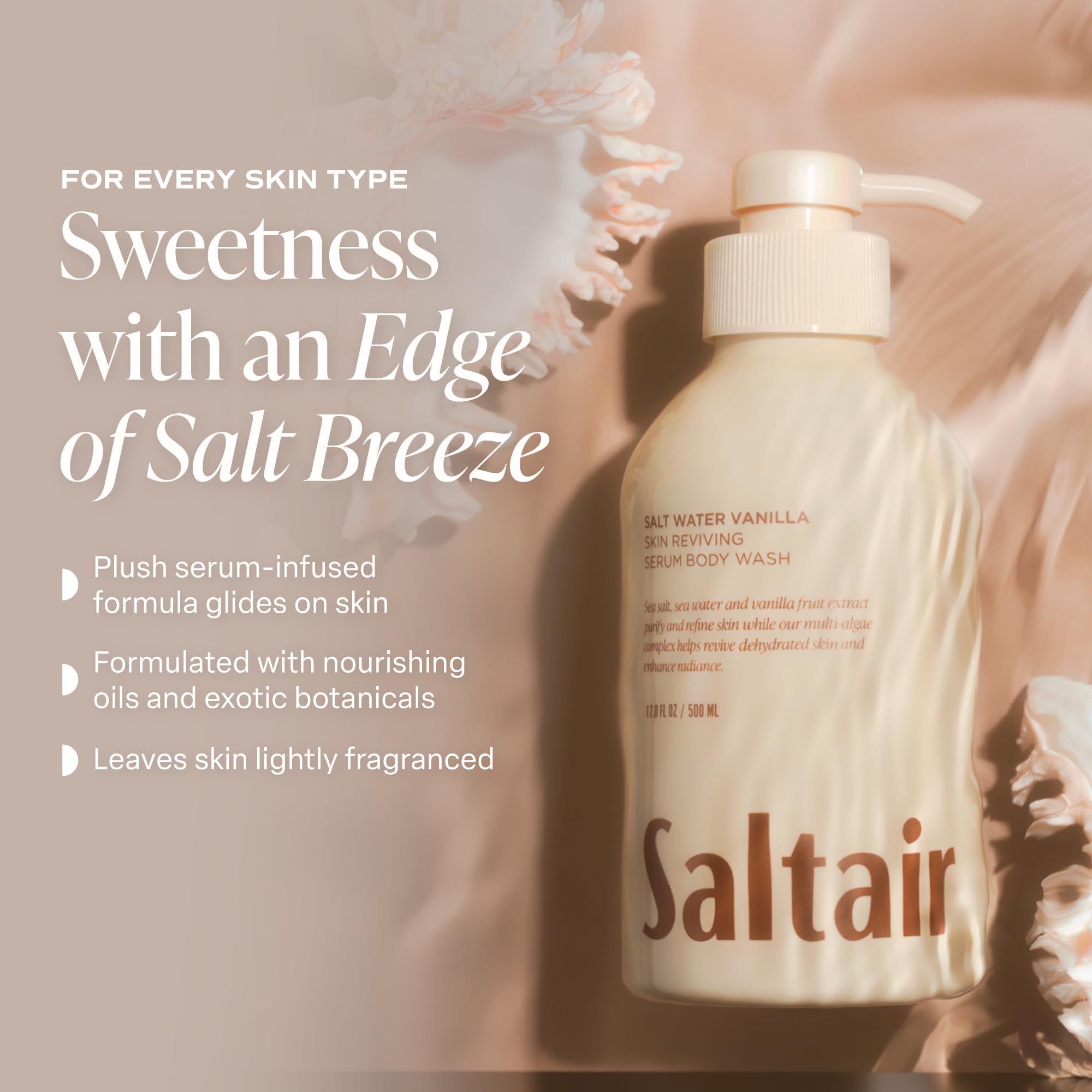 Saltair gel aplicado en mano durante ducha para limpieza suave
