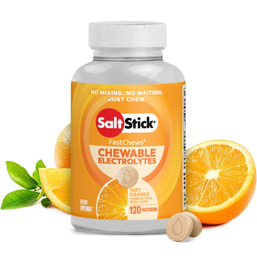 SaltStick front tub showing label and 120-count packaging for easy storage